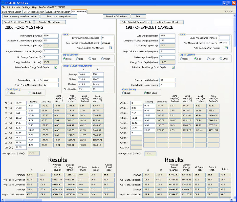 Screen Shot of Completed Force Balance form